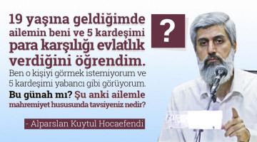 19 yaşına geldiğimde ailemin beni para karşılığı evlatlık verdiğini öğrendim. Beni doğuran kişi benimle beraber 5 kardeşimi de evlatlık vermiş. Ben o kişiyi görmek istemiyorum bu günah mı? Şu anki ailemle mahremiyet hususunda ne yapacağımı bilmiyorum. Evlatlık verilen diğer kardeşlerimi yabancı görüyorum. Onları sevmemem günah mı? Ne yapacağımı bilmiyorum, ne tavsiye edersiniz?